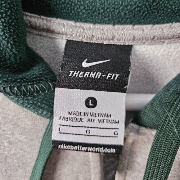 Nike Therma Fit Hoodie Mens L Michigan State Spartans Gray Green Raglan Sleeve - Picture 7 of 16